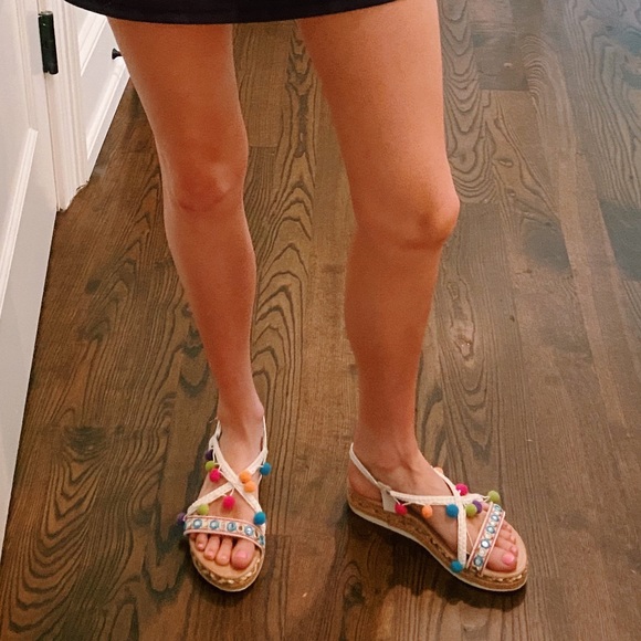 NEW Colorful Pom Pom Espadrille Sandal - Picture 7 of 7